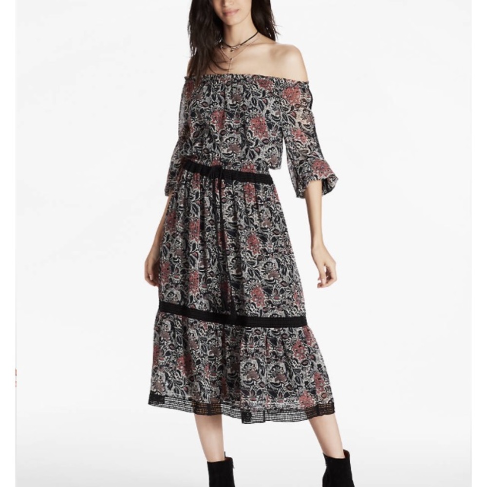 Lucky Brand Floral Off shoulder Maxi Dress